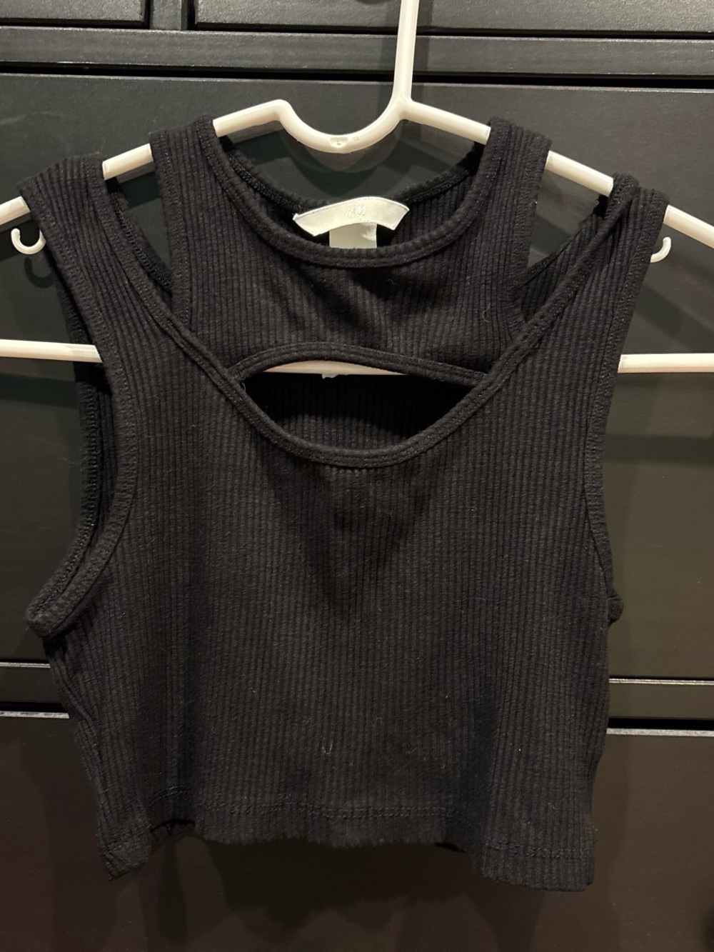 H&M Black Ribbed Crop Tank with Front Cutout